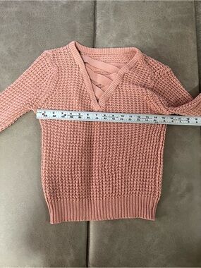 Ambiance apparel Knit V-Neck Sweater with Crisscross Detail size small